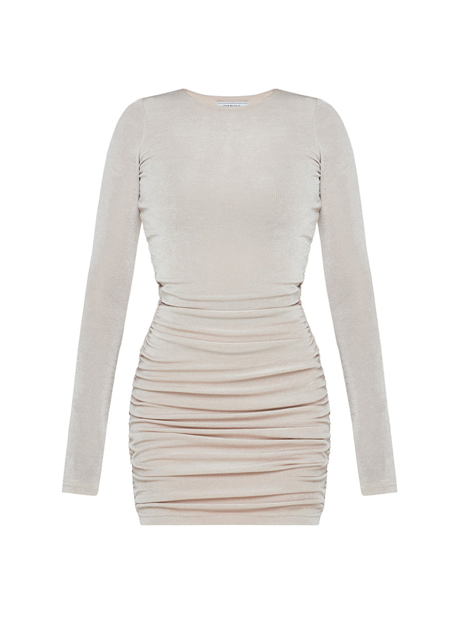 Dress of beige color with drapery