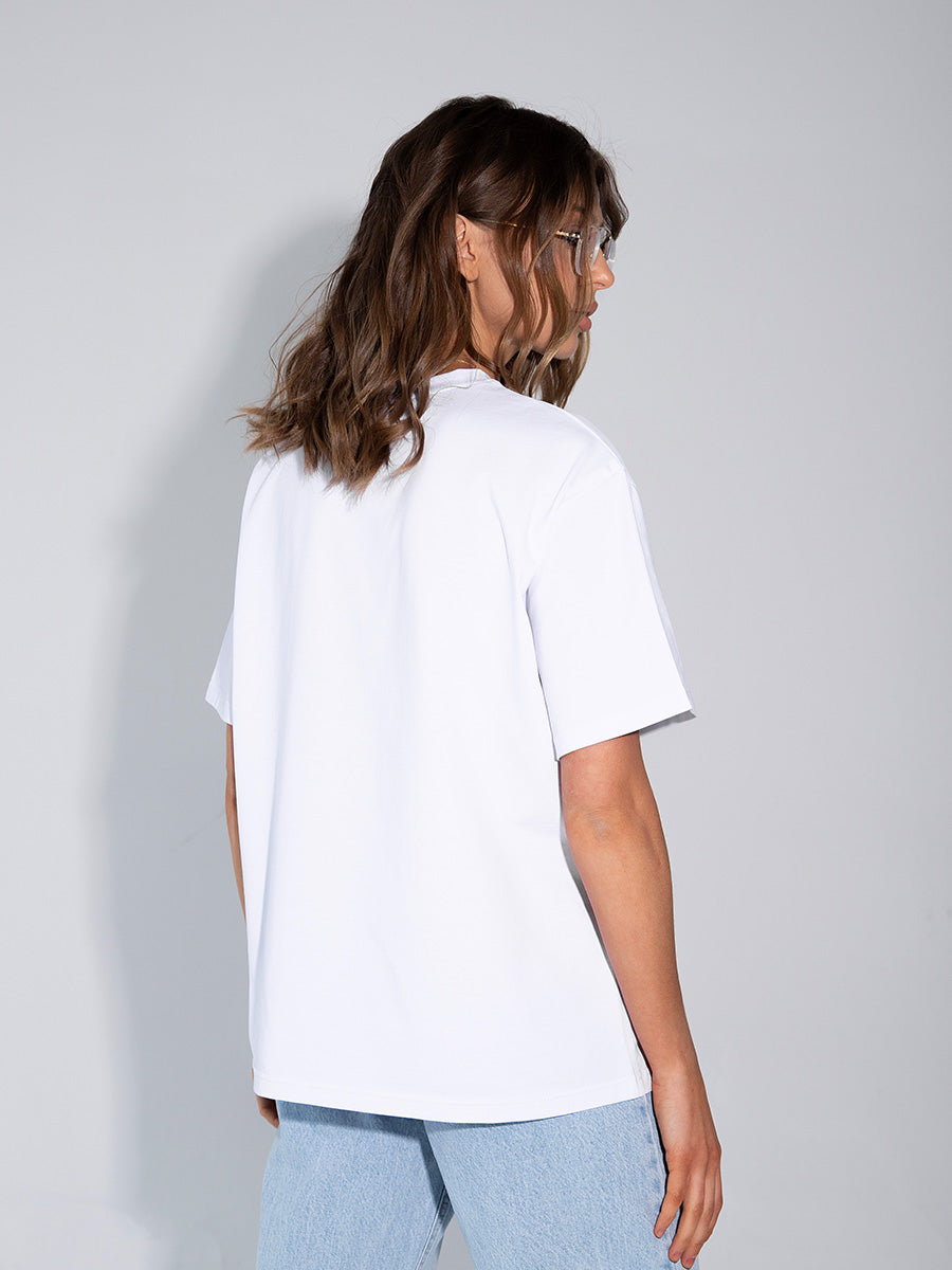 White oversize t-shirt with red print More amore per favore