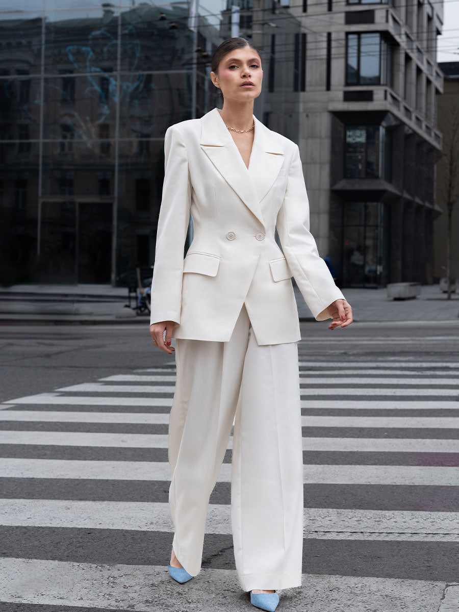 Double-breasted milk-colored jacket