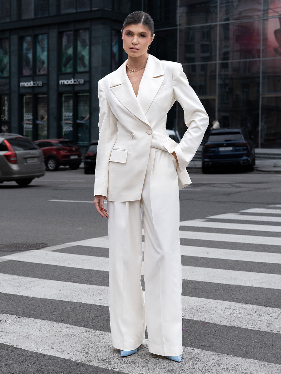 Double-breasted milk-colored jacket