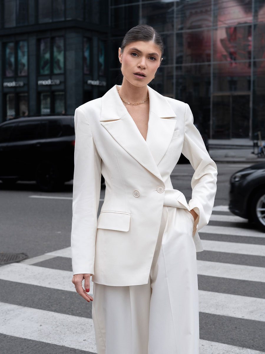 Double-breasted milk-colored jacket
