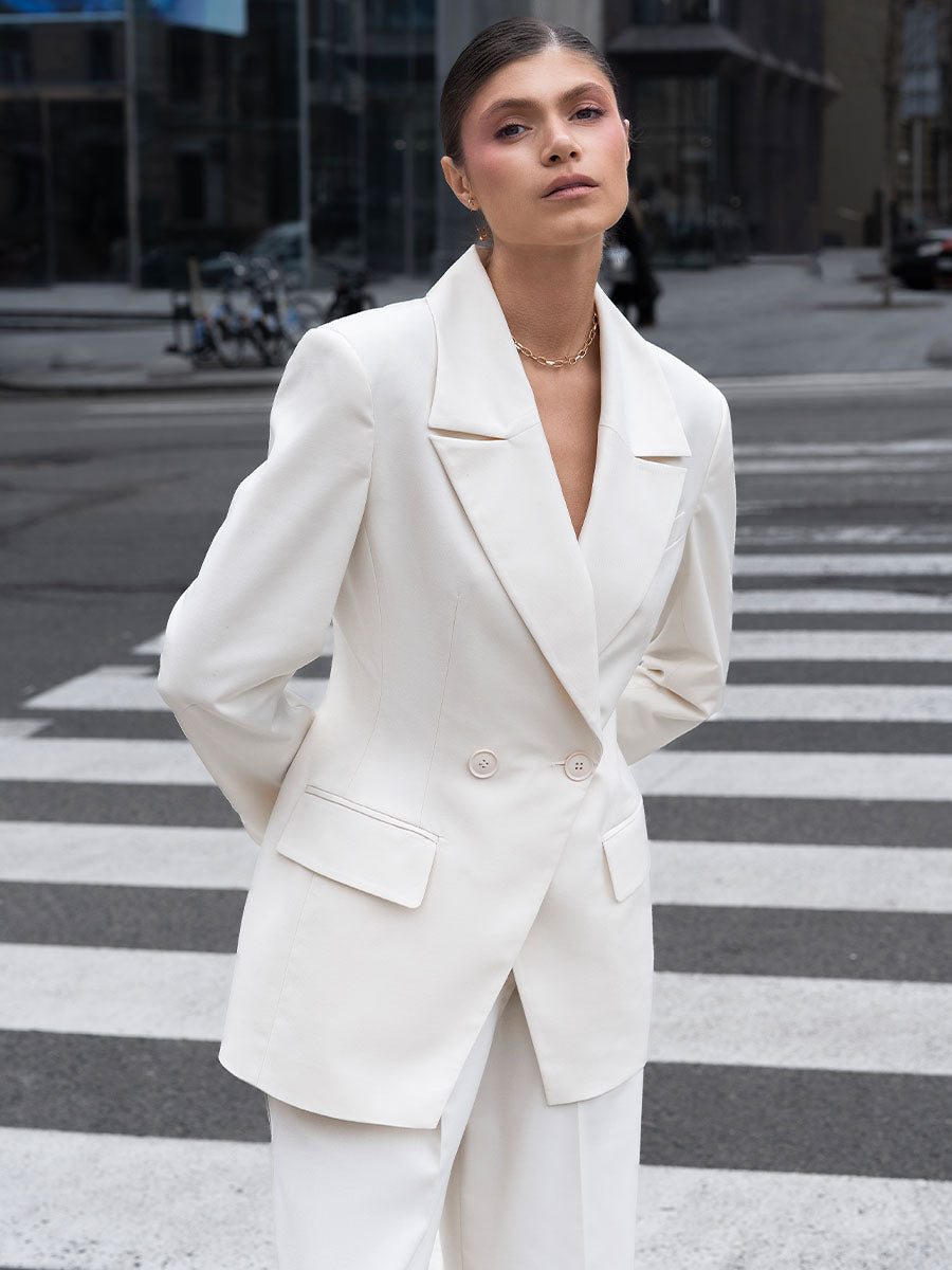 Double-breasted milk-colored jacket