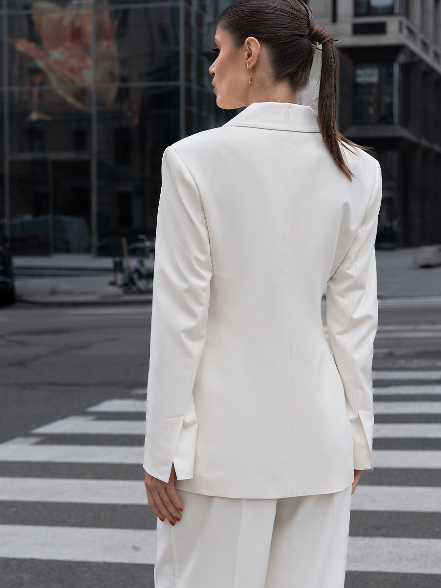 Double-breasted milk-colored jacket