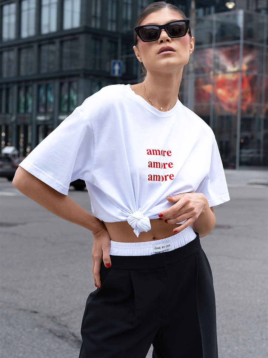 White oversize t-shirt with amore amore amore print