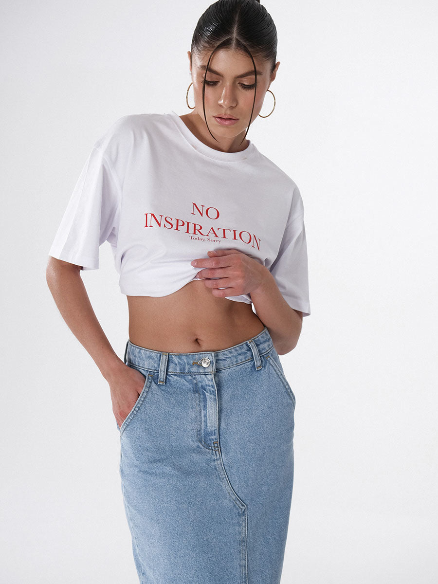 White oversize t-shirt with No inspiration today print