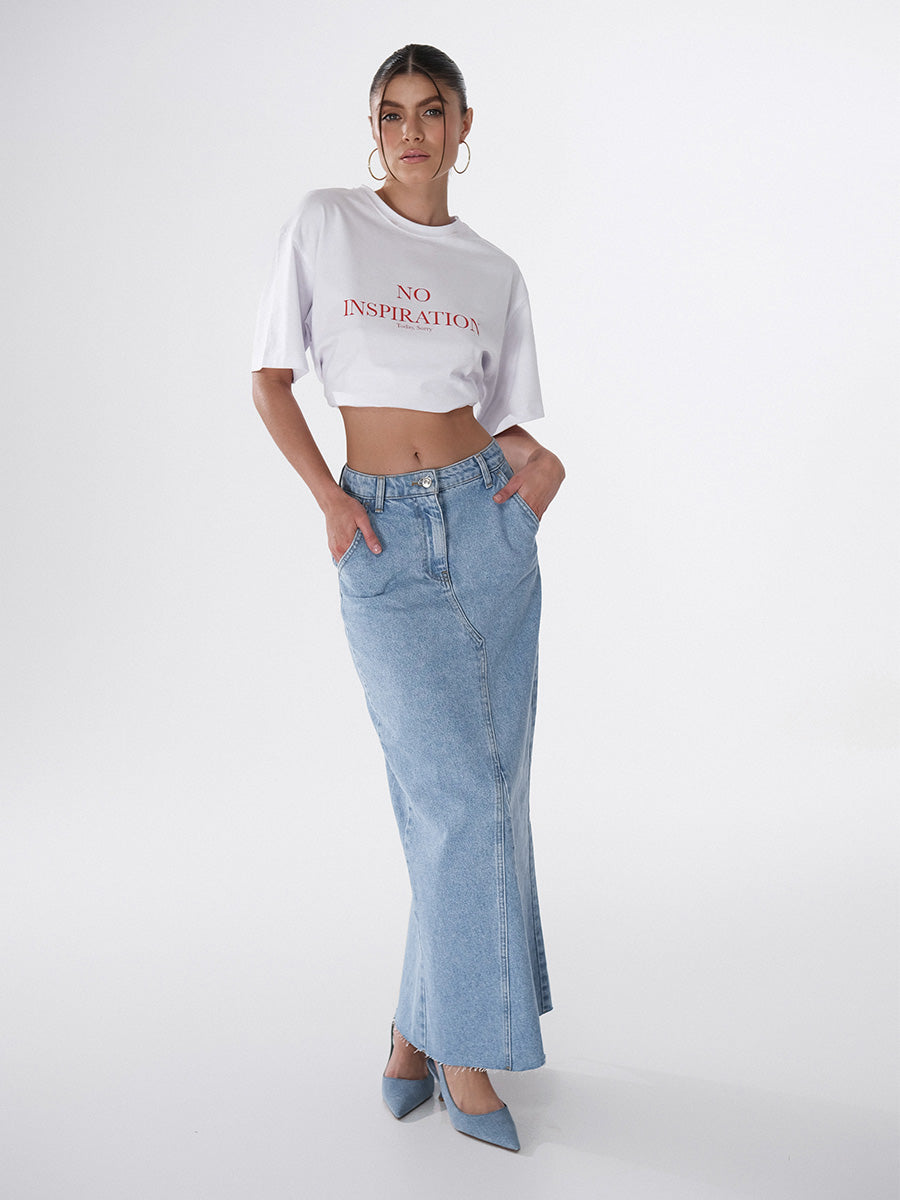 White oversize t-shirt with No inspiration today print