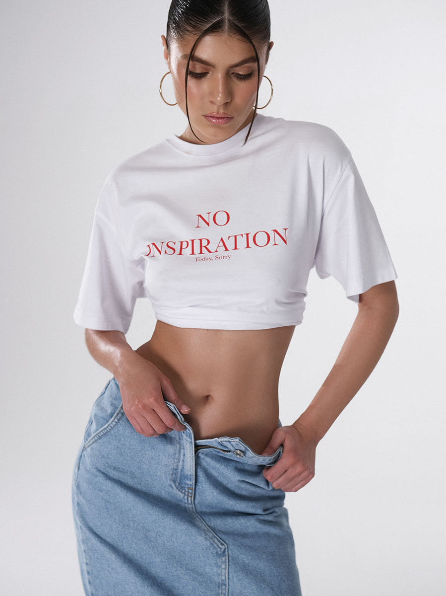 White oversize t-shirt with No inspiration today print