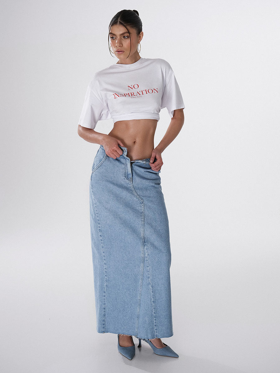 White oversize t-shirt with No inspiration today print