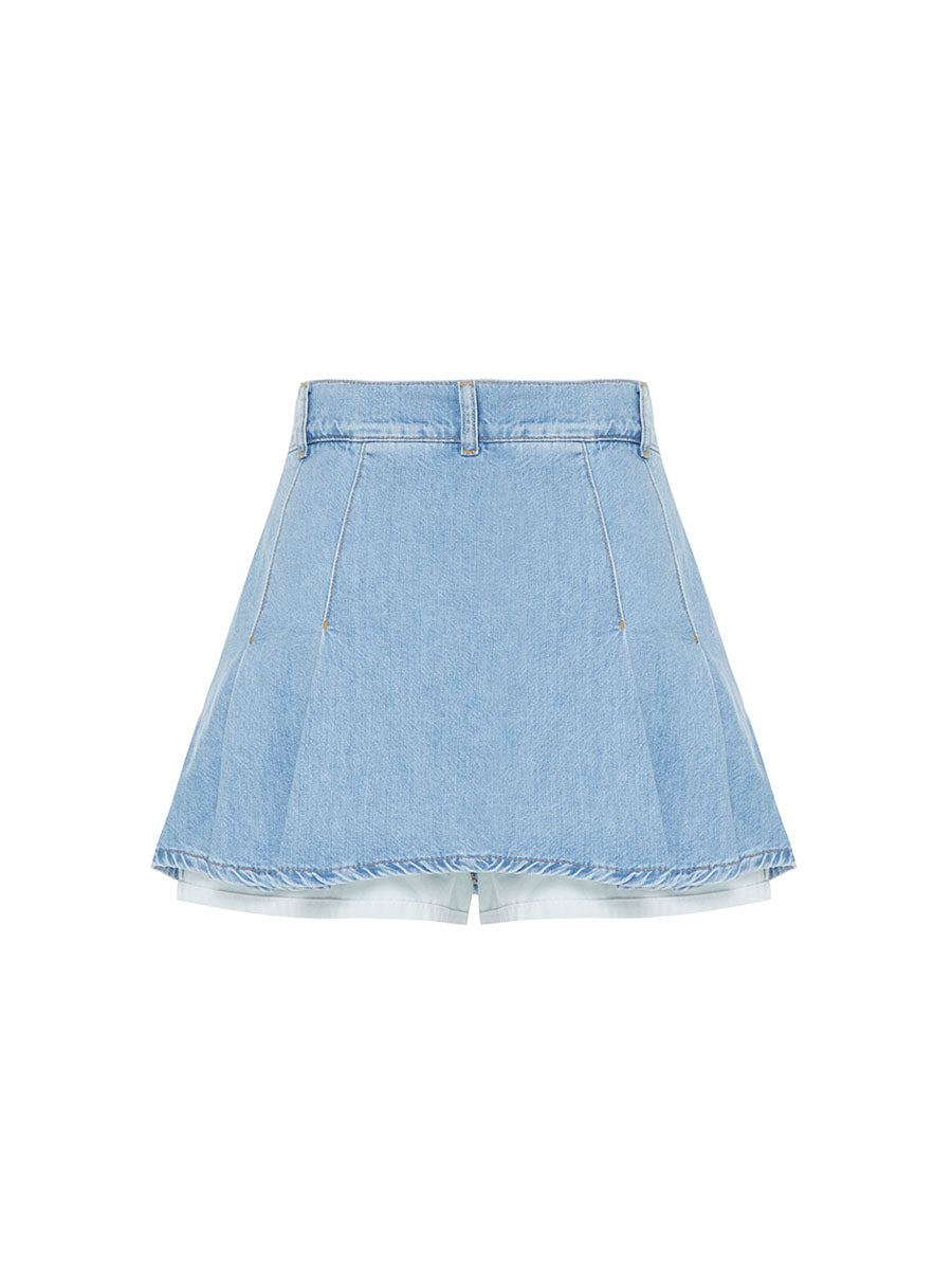 Blue denim mini skirt-shorts