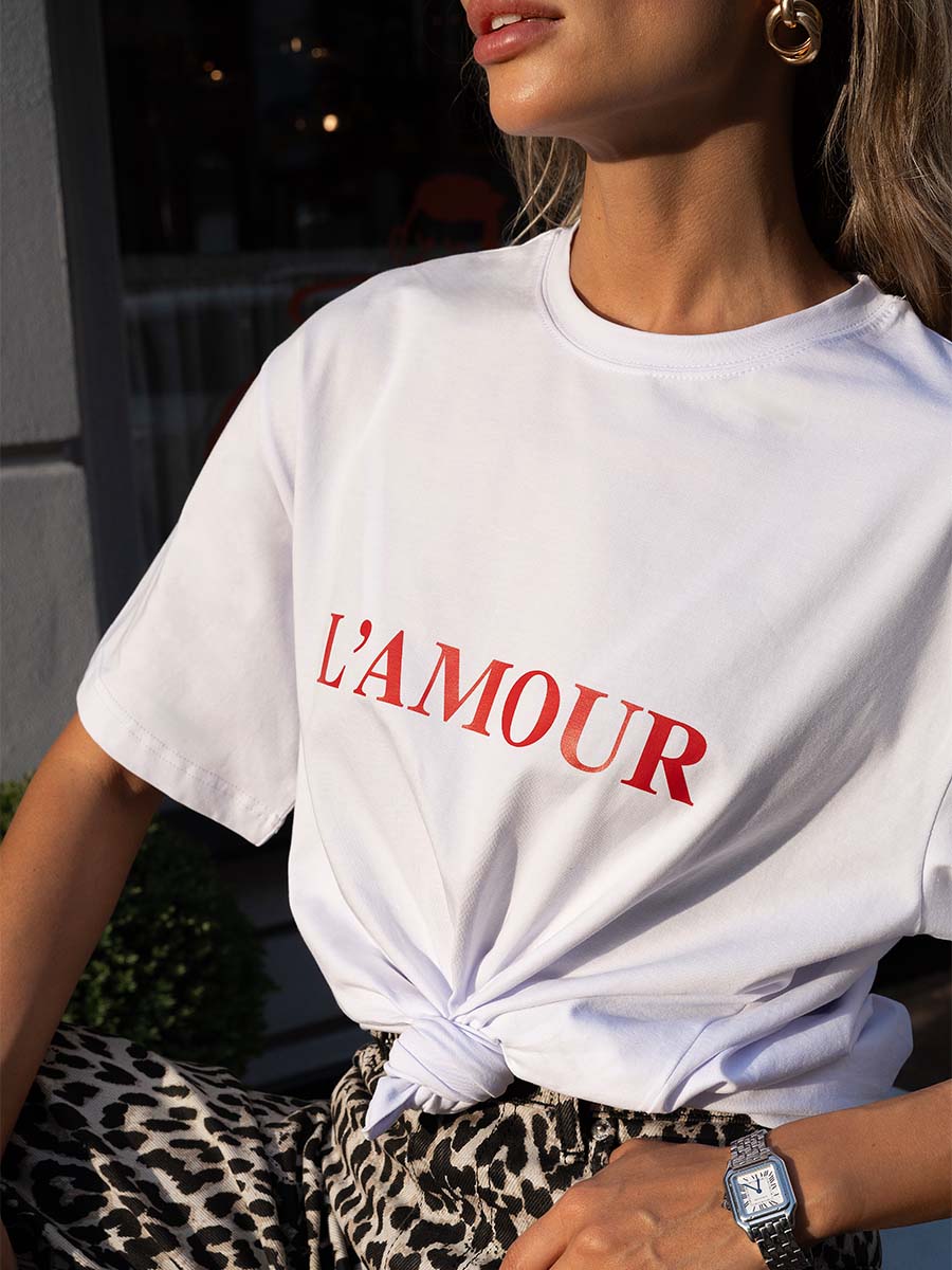 White oversize t-shirt with L'amour print
