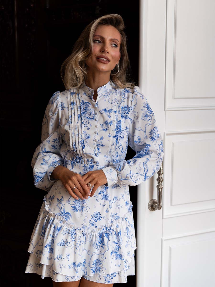 Milk color mini dress with long sleeves