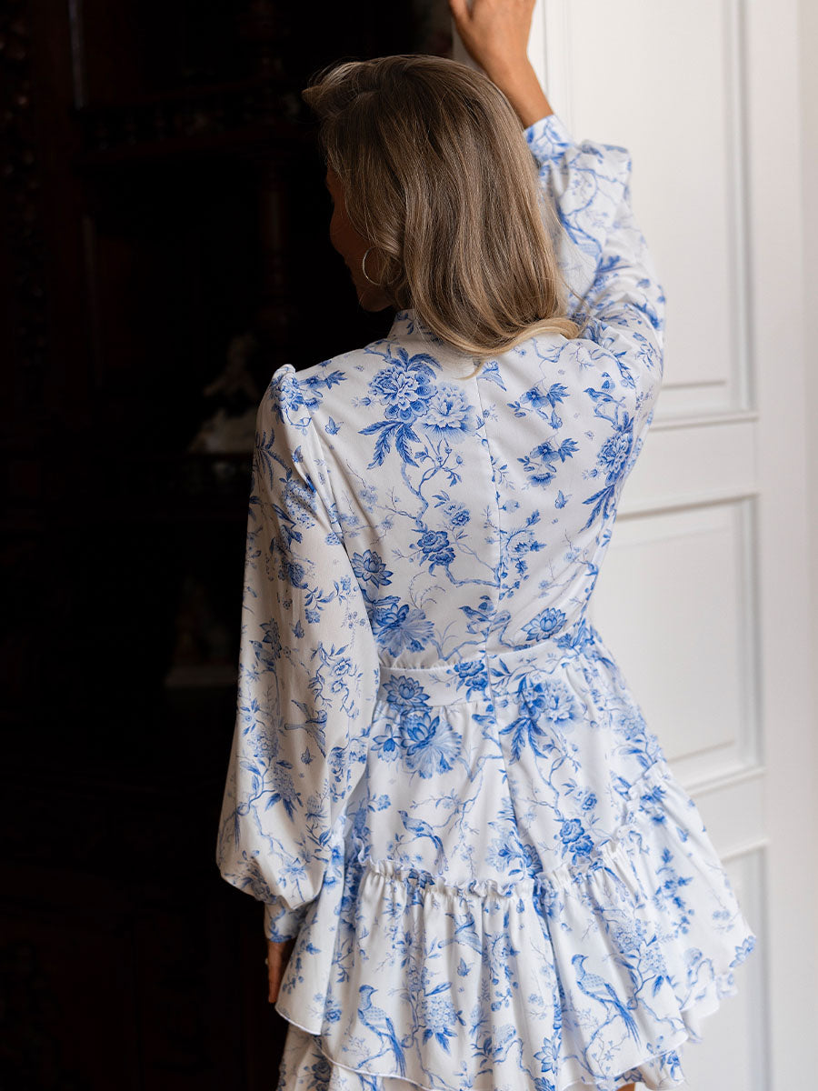 Milk color mini dress with long sleeves