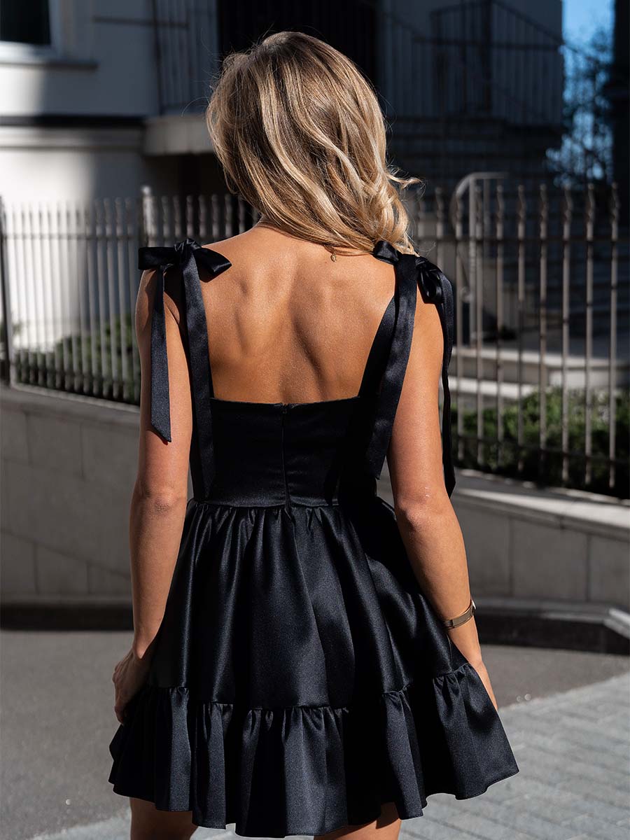 Mini corset black dress with ties