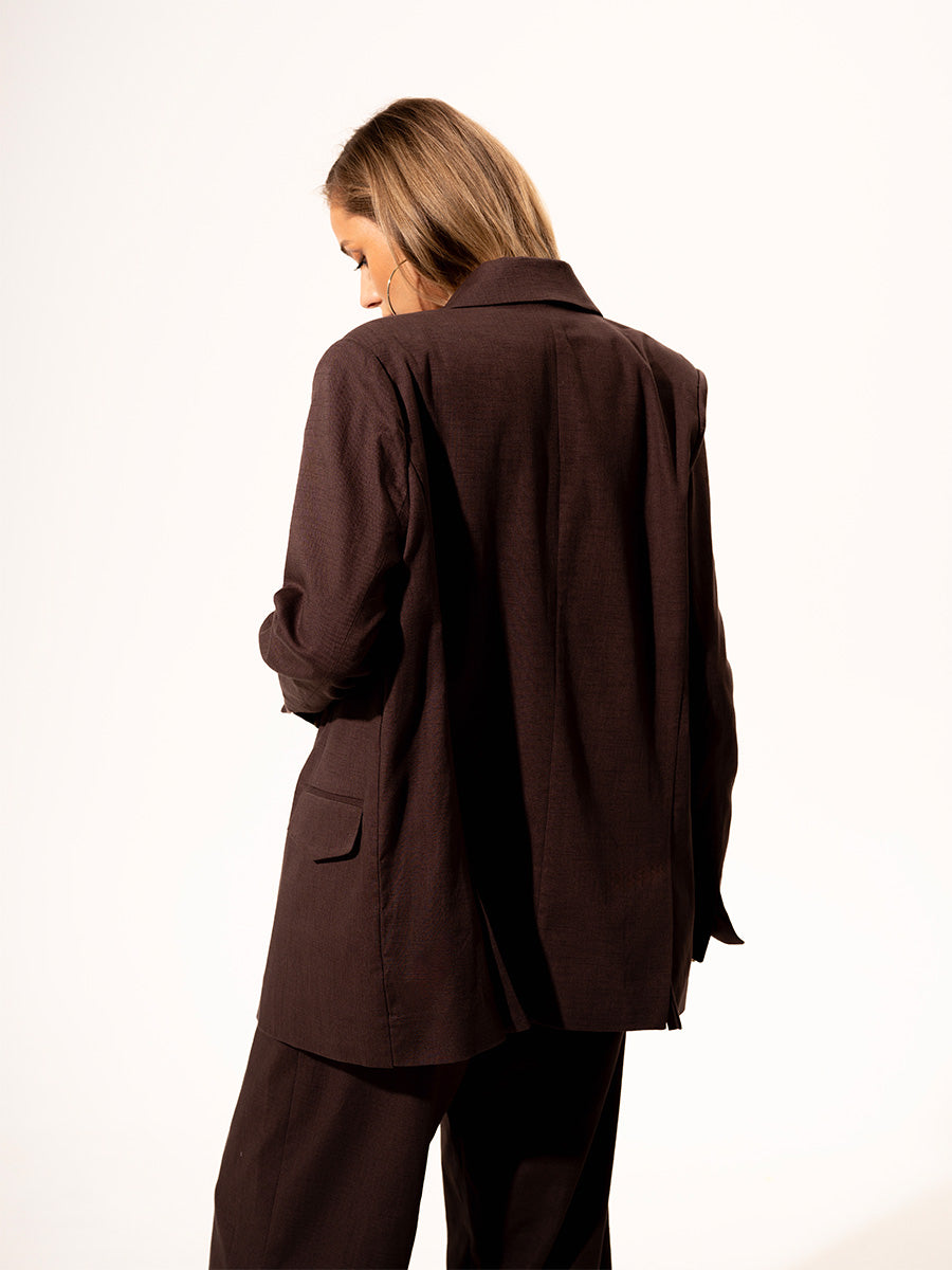 Double-breasted brown linen jacket