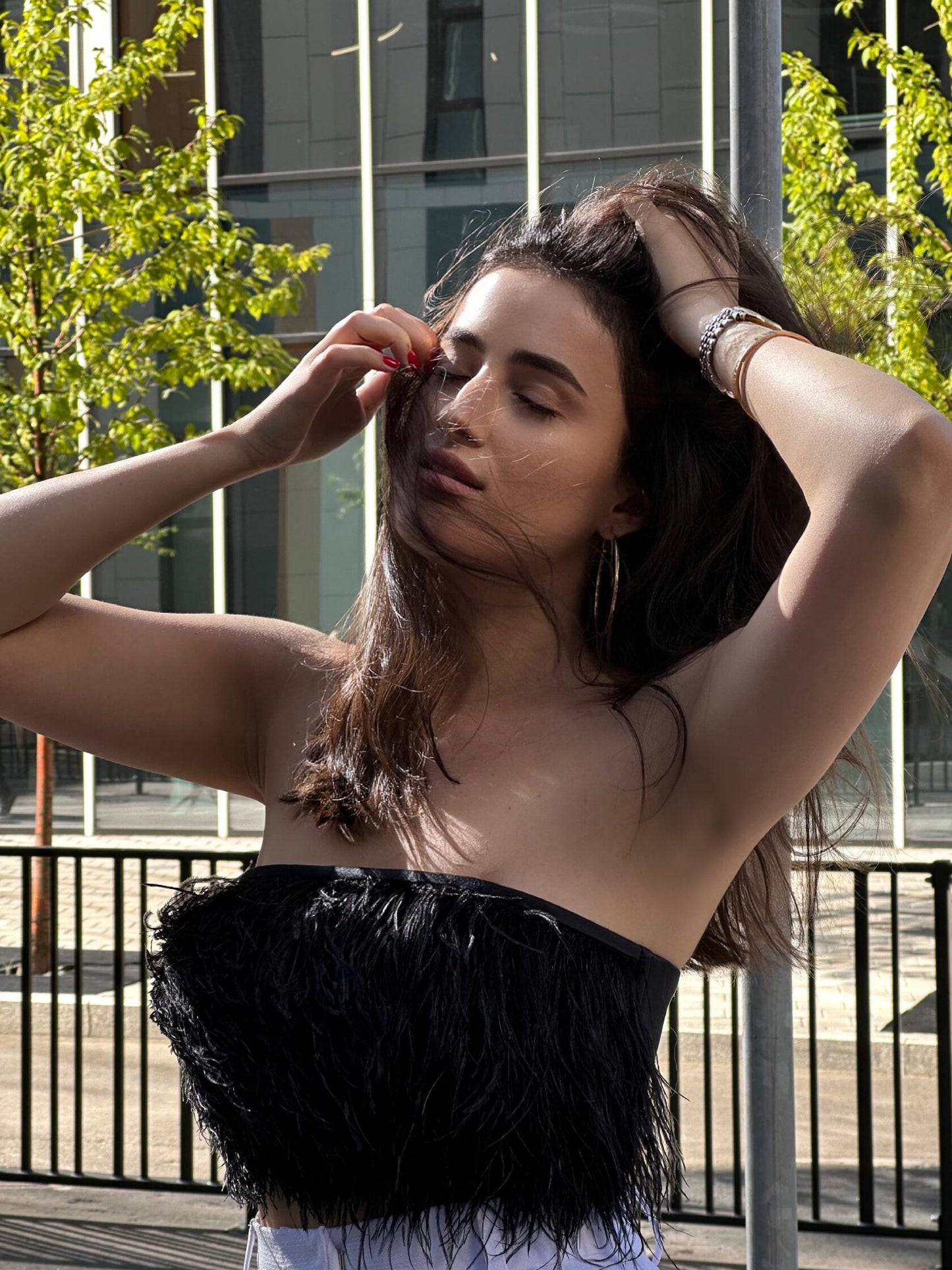 Feather satin-lined top