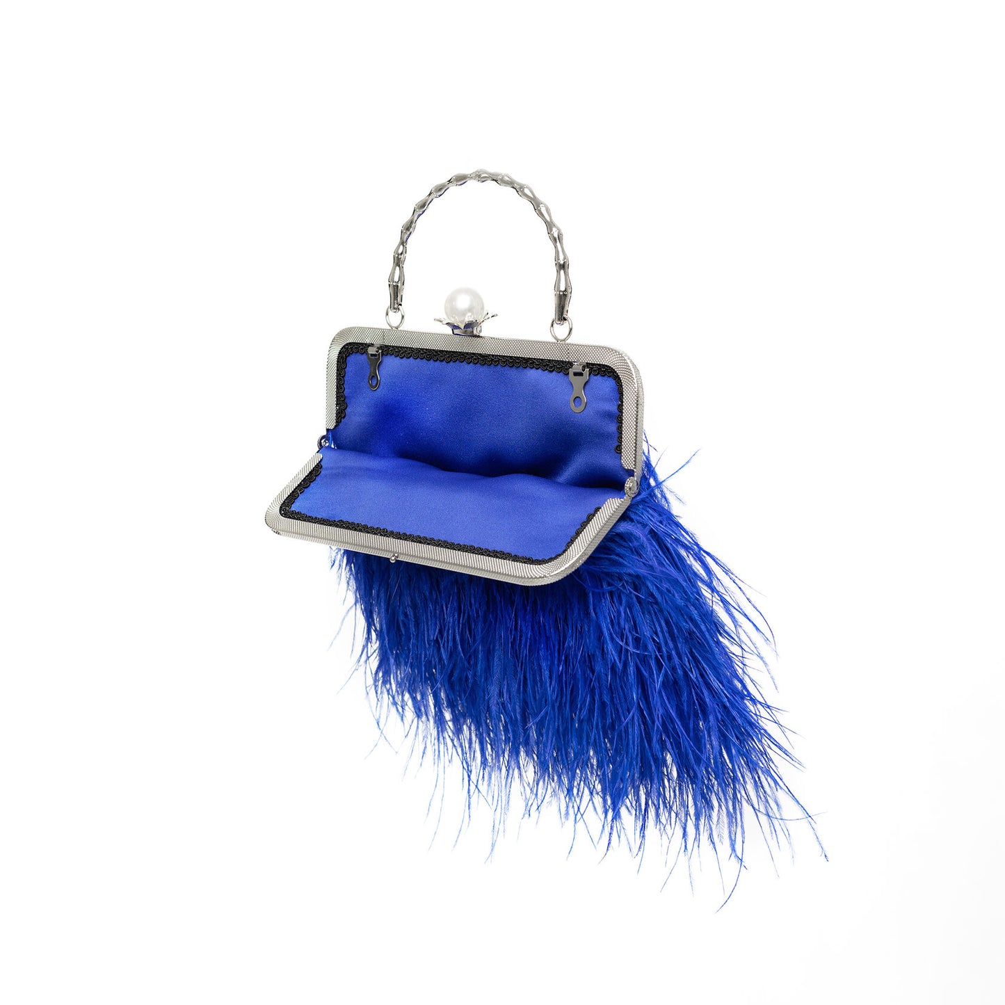 Blue bag with a pearl decorated handle