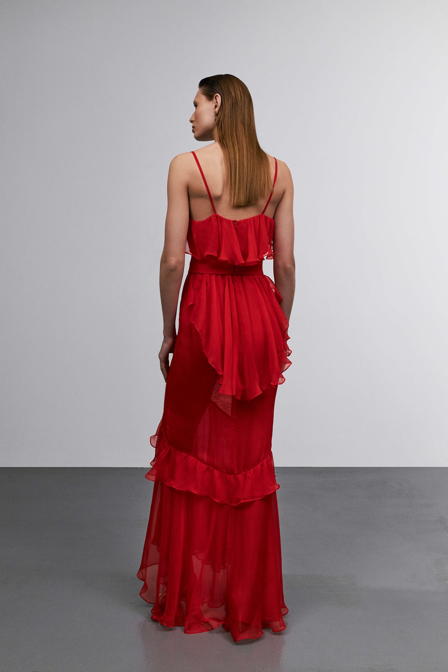 Red chiffon dress