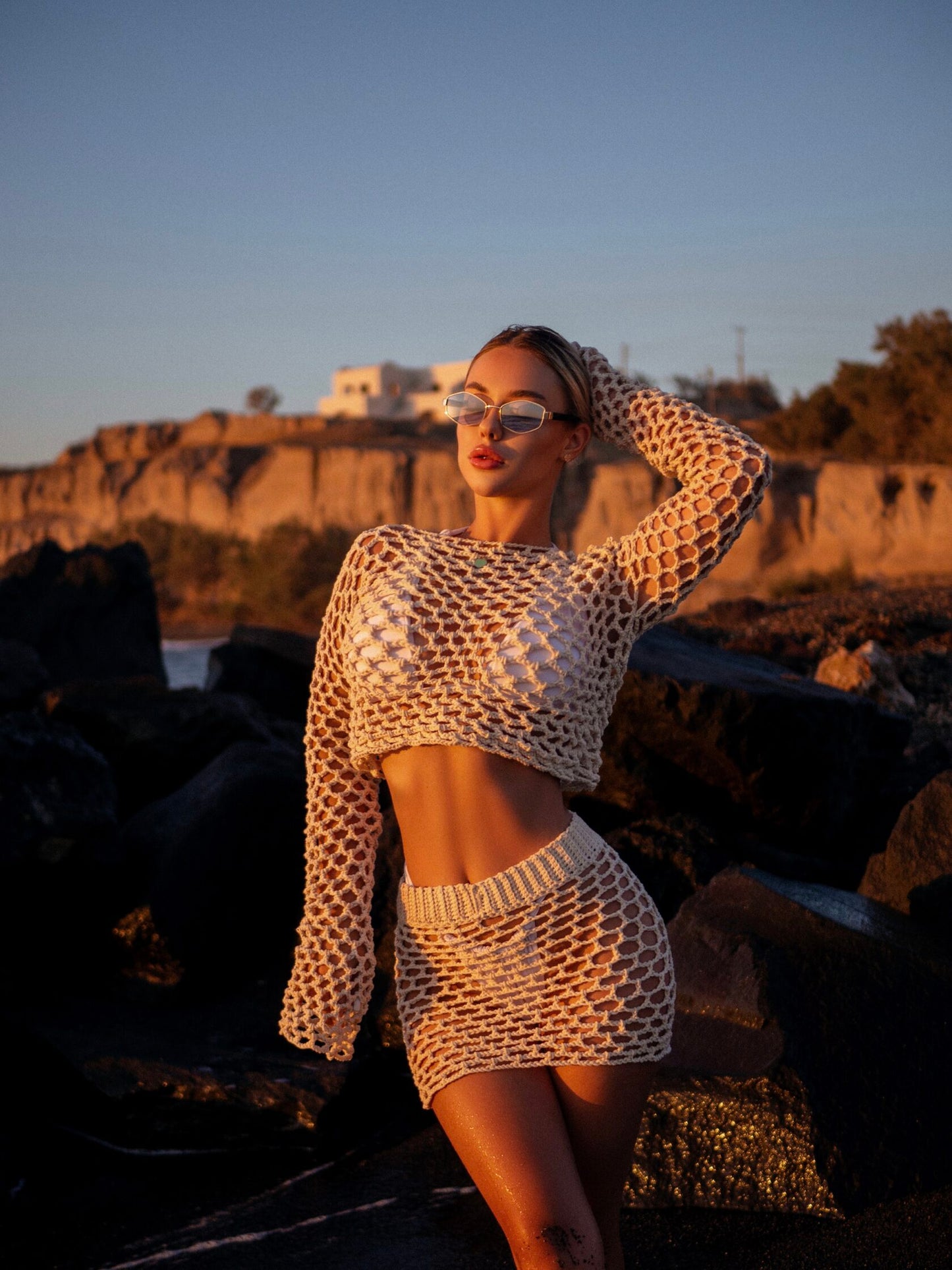 Mesh top and skirt set