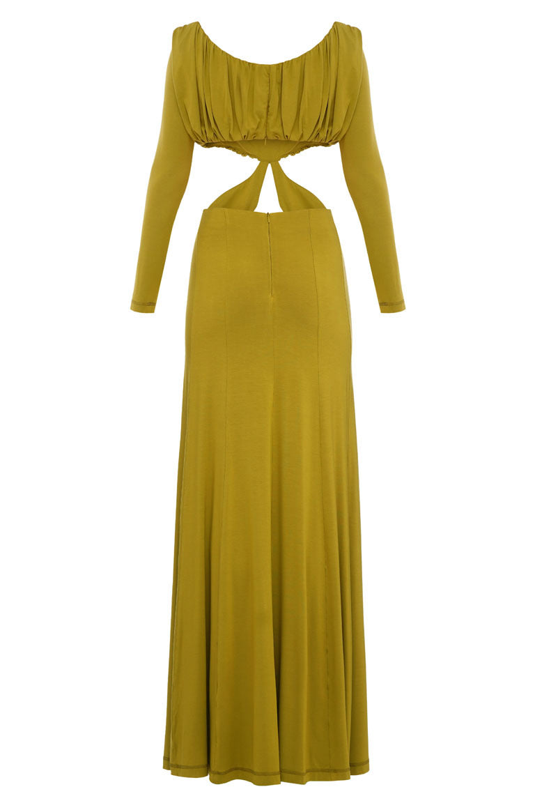Maxi dress with cutouts in olive