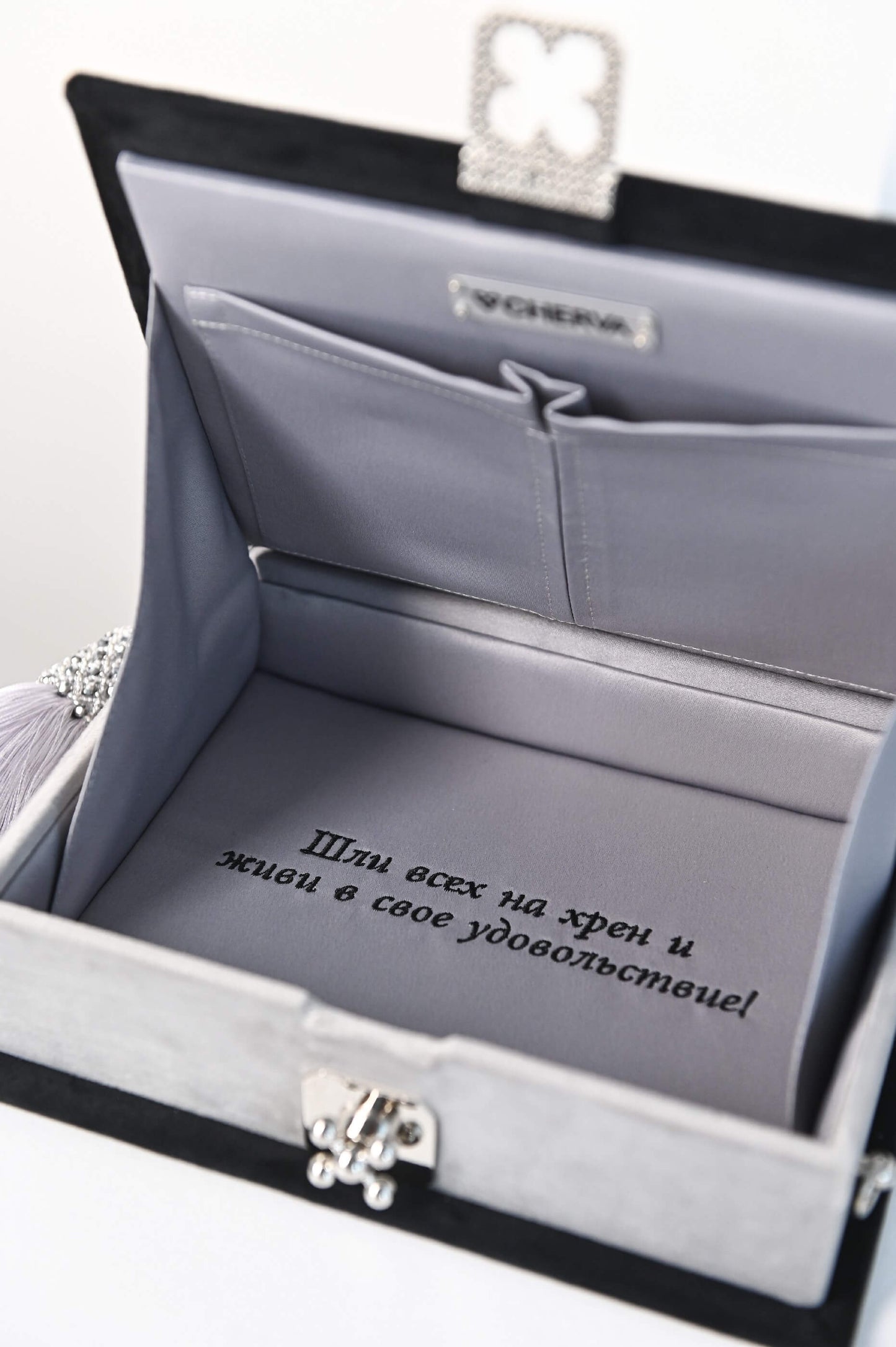 Embroidered clutch Veni Vidi Vici