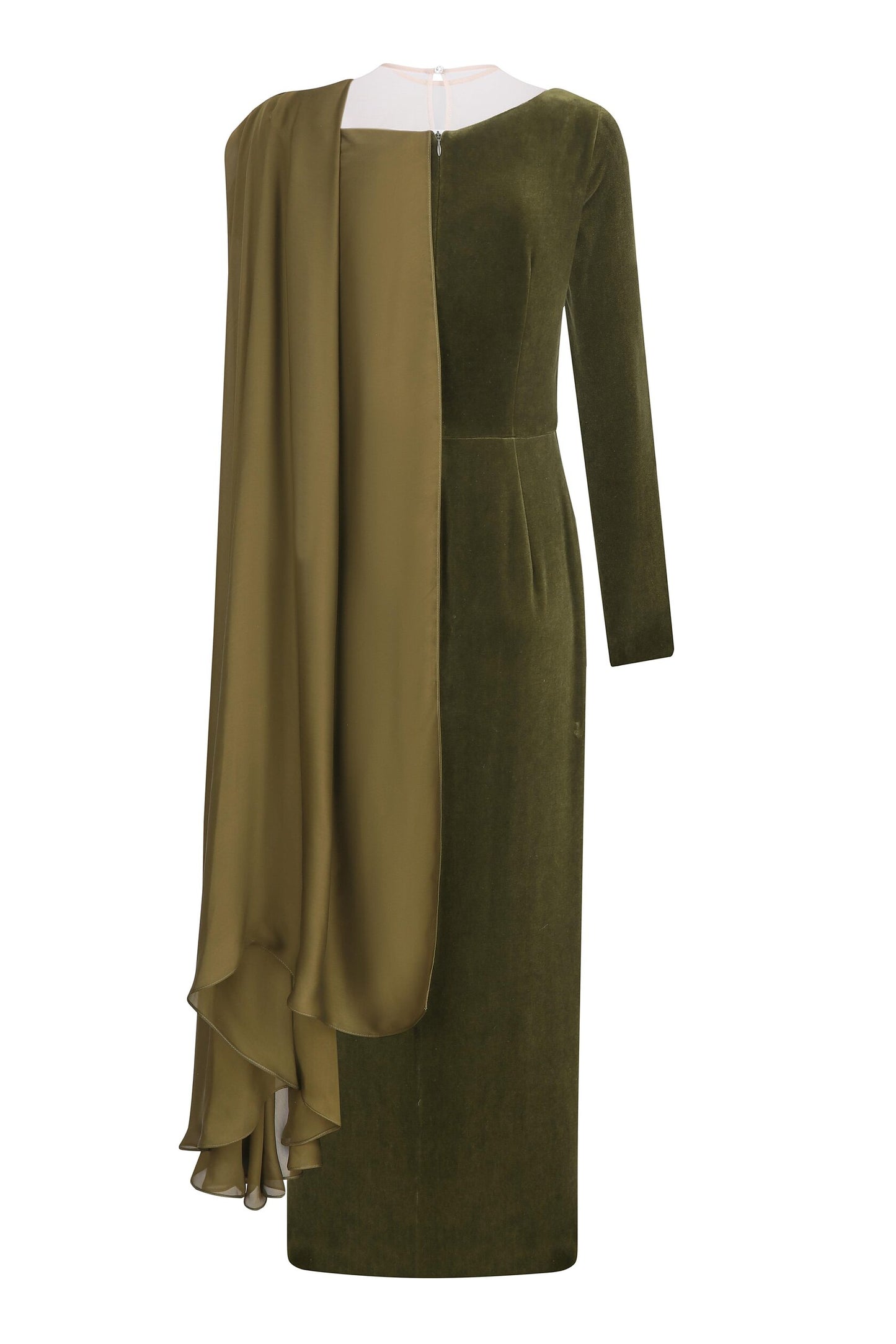 Khaki-green wrap silhouette dress