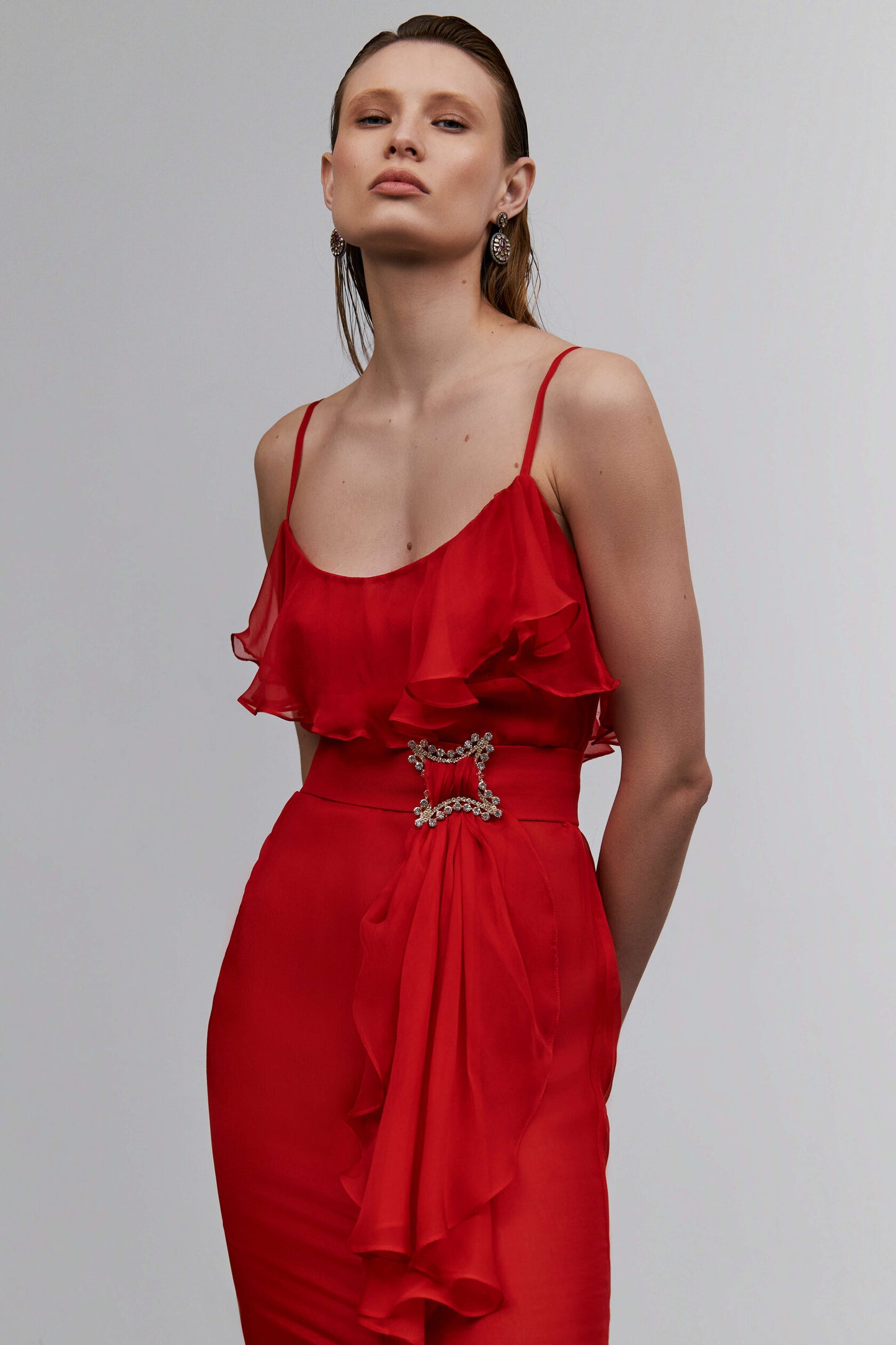 Red chiffon dress