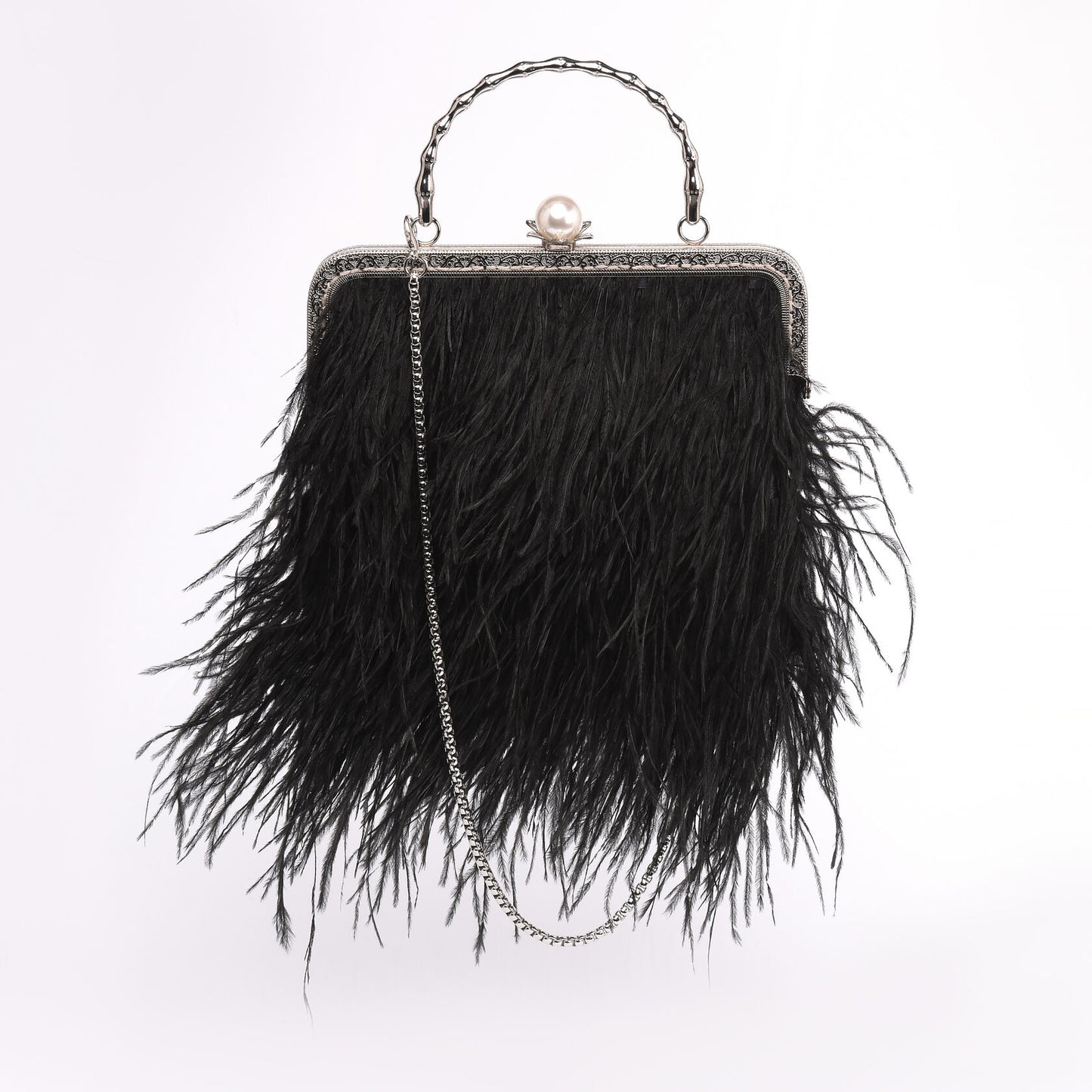 Black bag with a pearl decorated handle