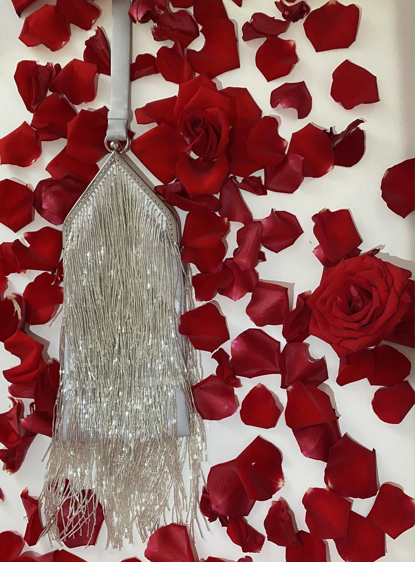 Silver glass beaded bag