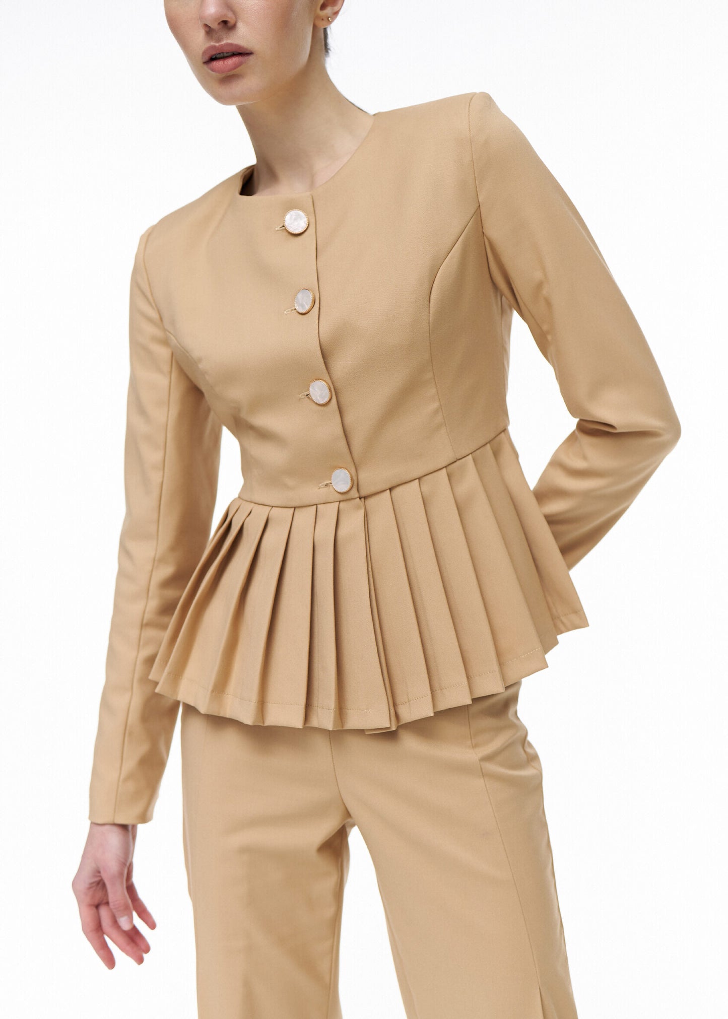 Pleated Beige Suit