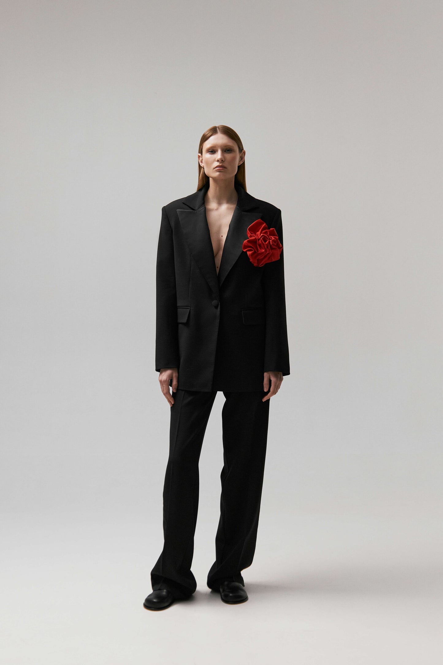 Suit jacket with satin inserts