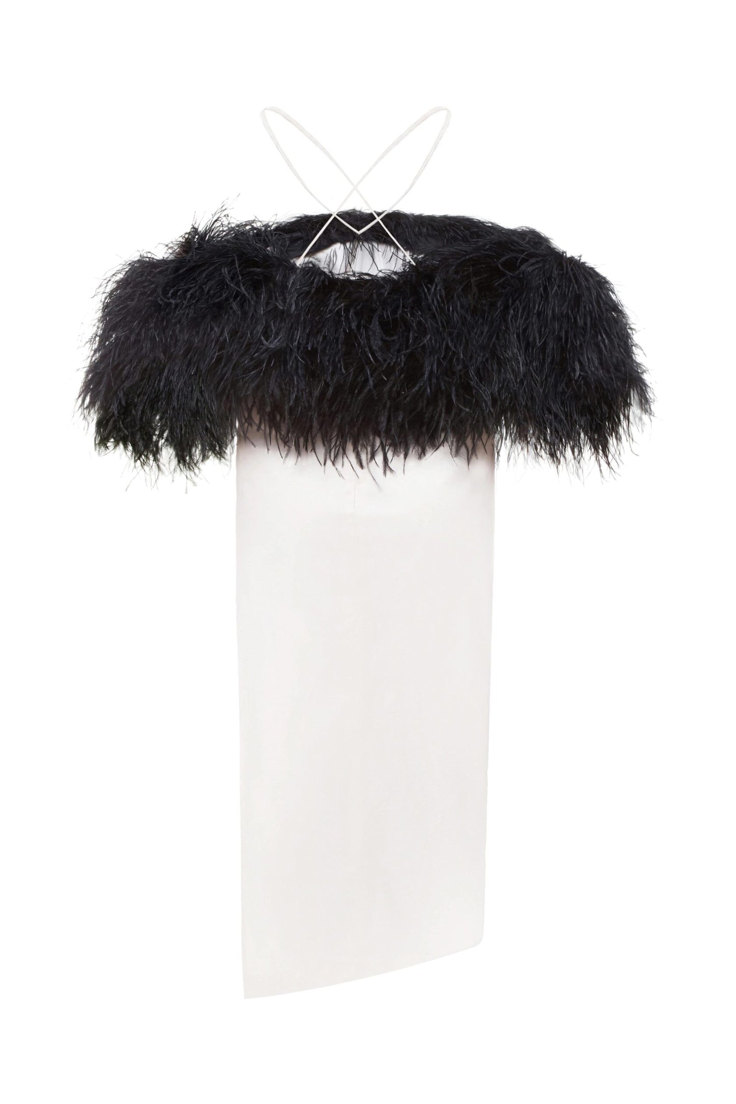 Front-slit midi dress with feathers