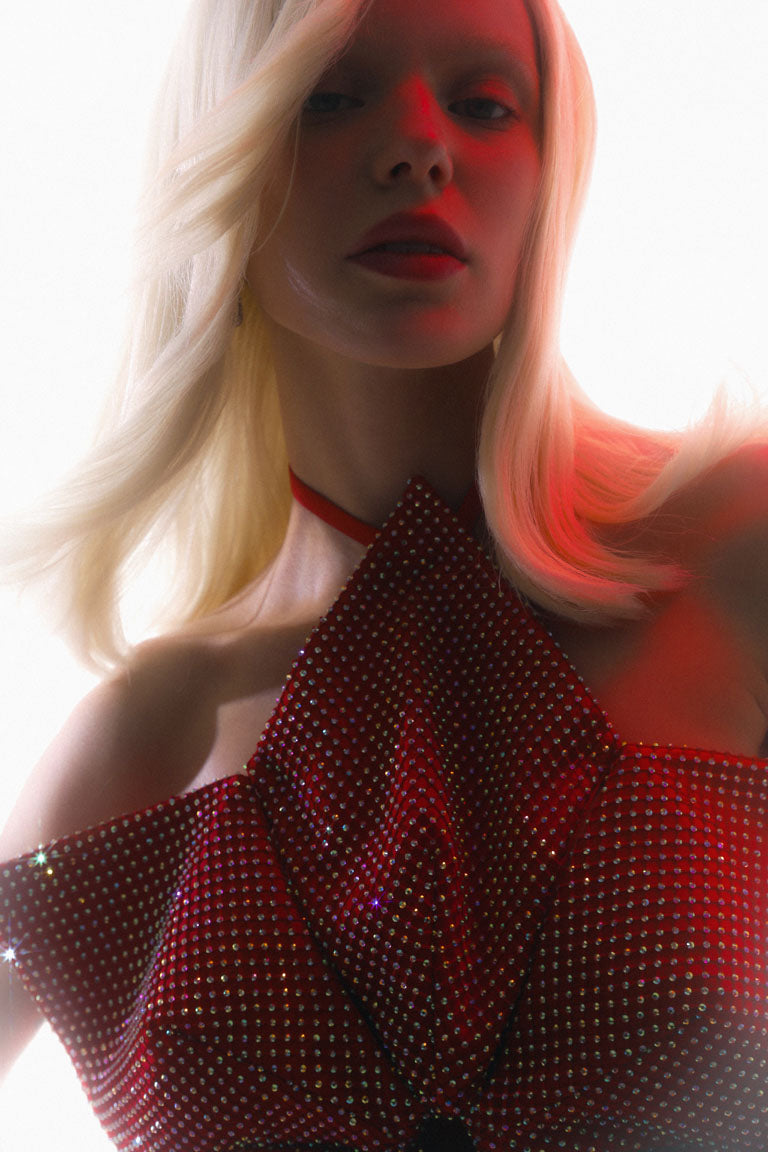 Red mesh top with crystals