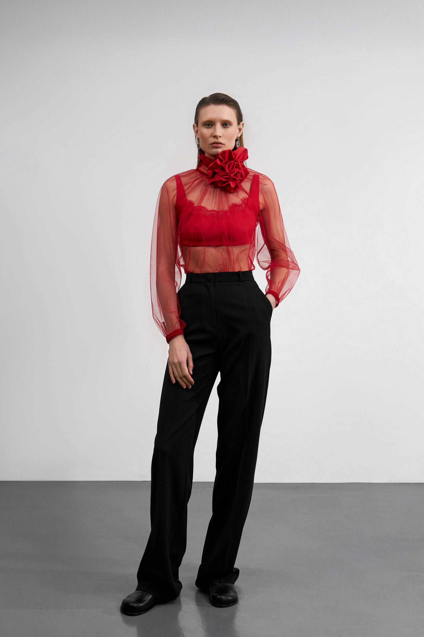Red mesh blouse