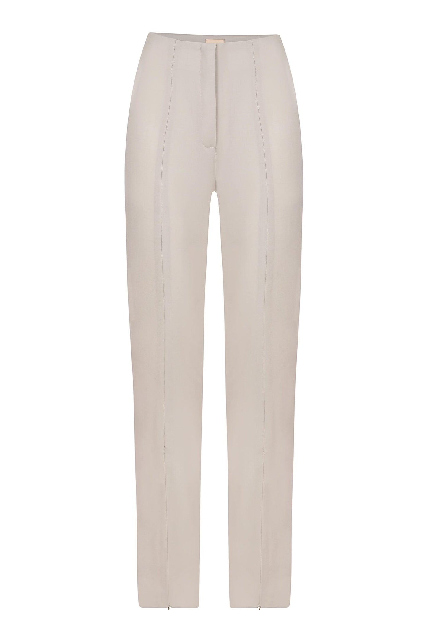 Beige slim fit pants with zipper on the front