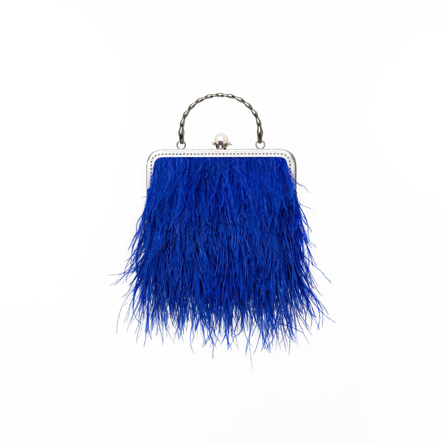 Blue bag with a pearl decorated handle