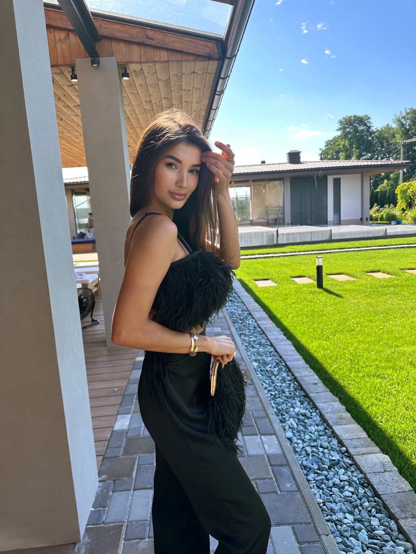 Feather satin-lined top