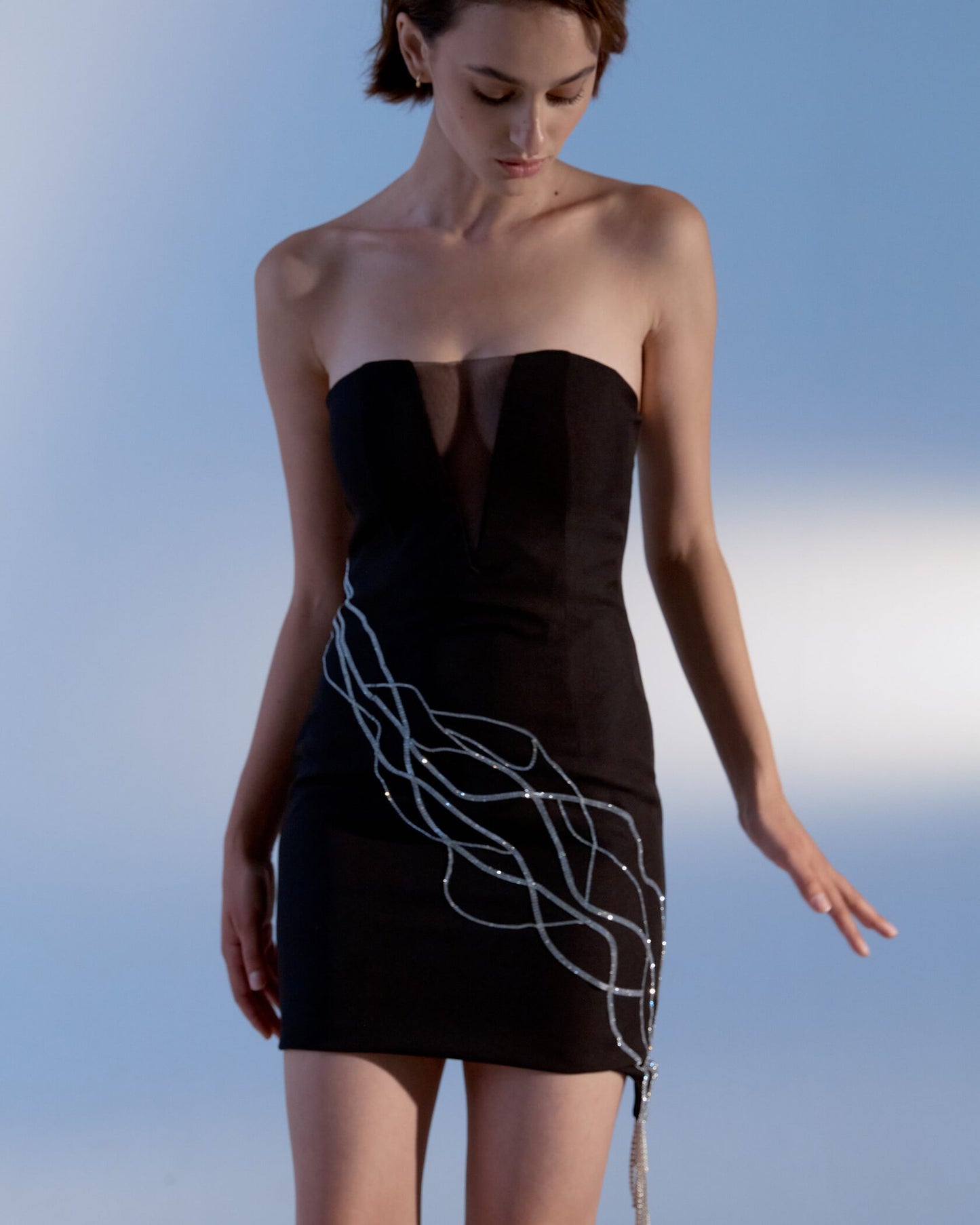 Dress with handmade crystal decor