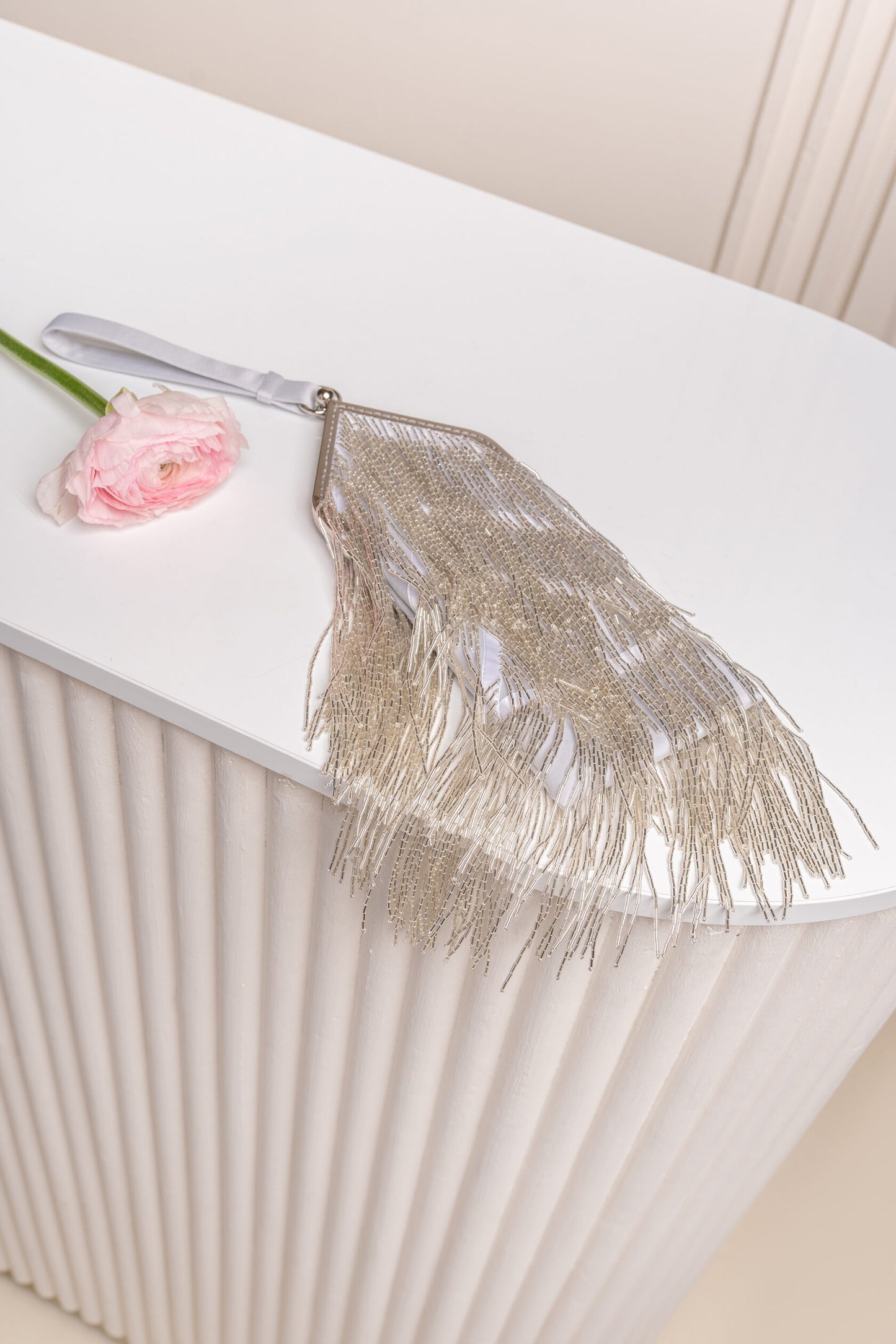Silver glass beaded bag
