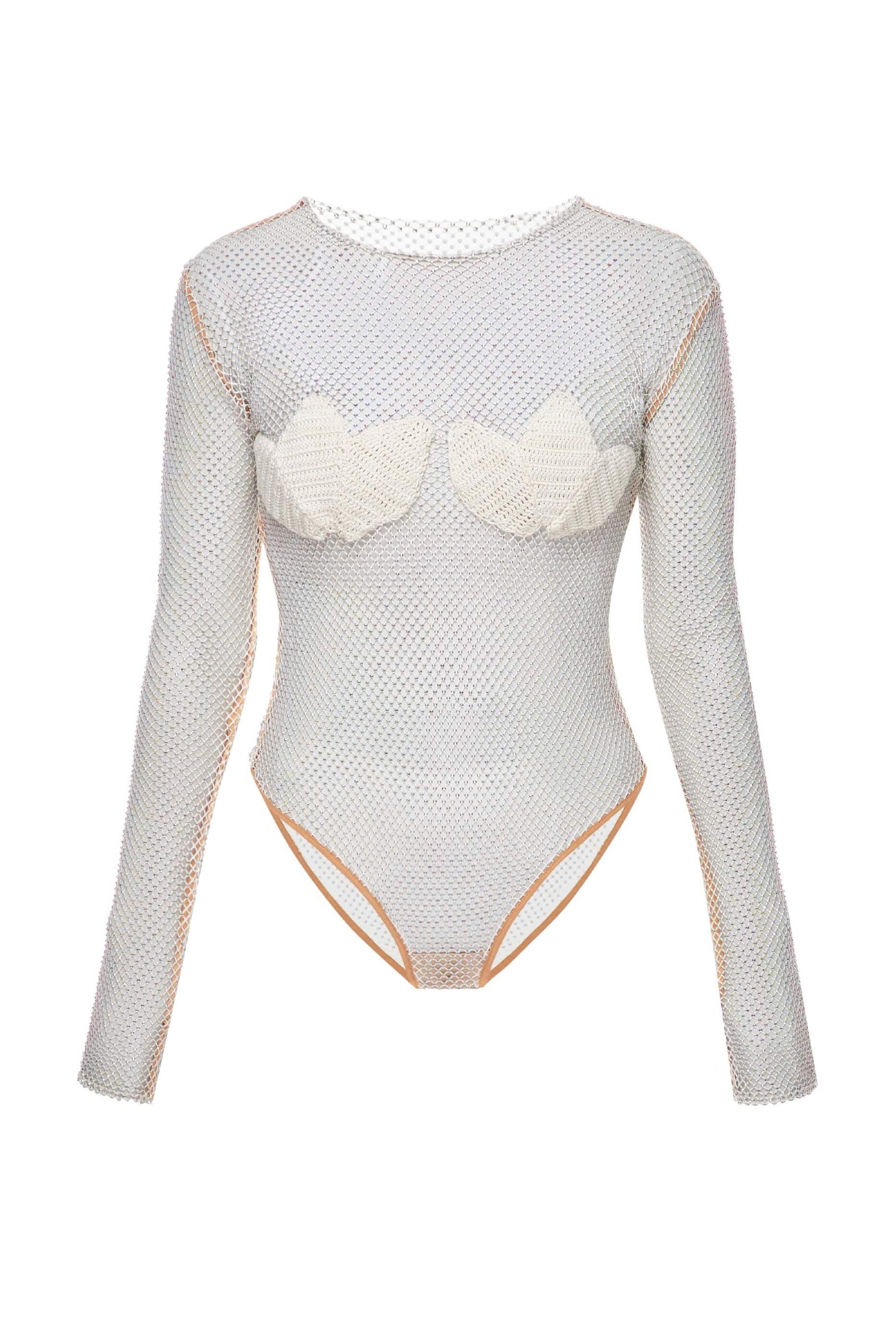 White Mesh Bodysuit in Stones