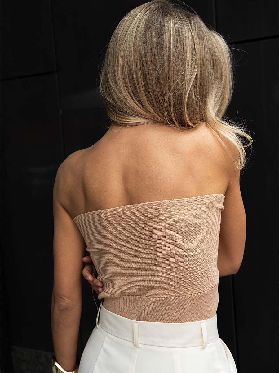 Beige knitted top with interweaving