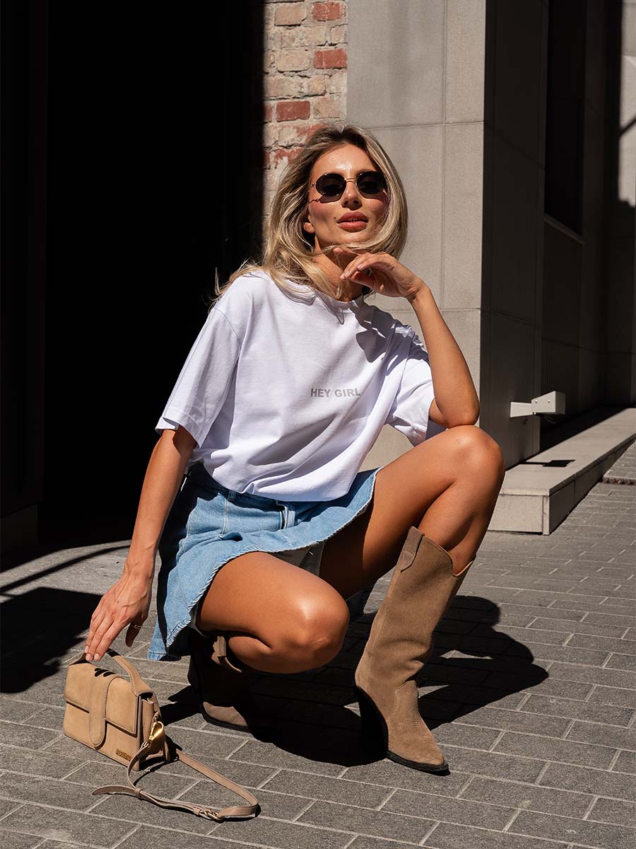 Blue denim mini skirt-shorts