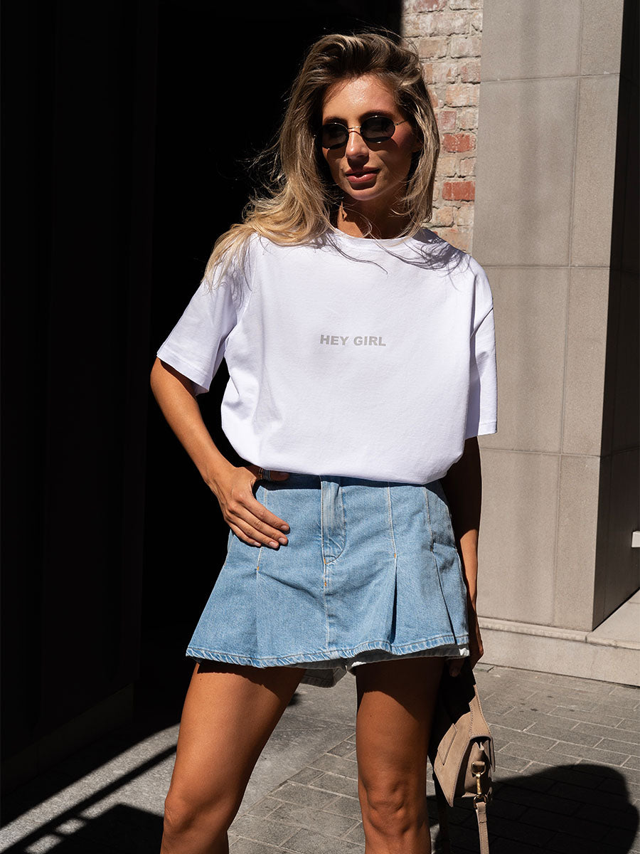 Blue denim mini skirt-shorts