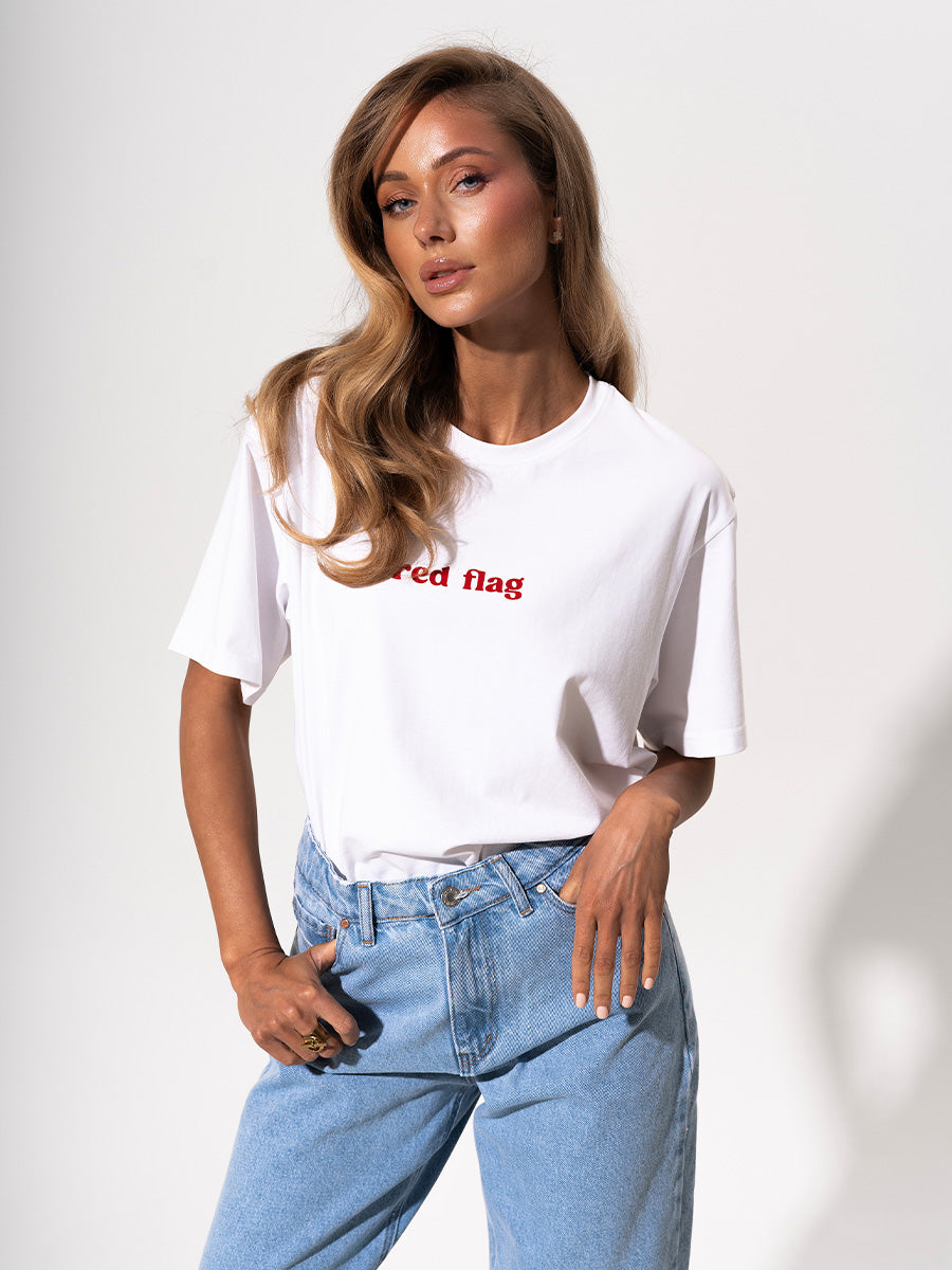 White T-shirt with red flag print