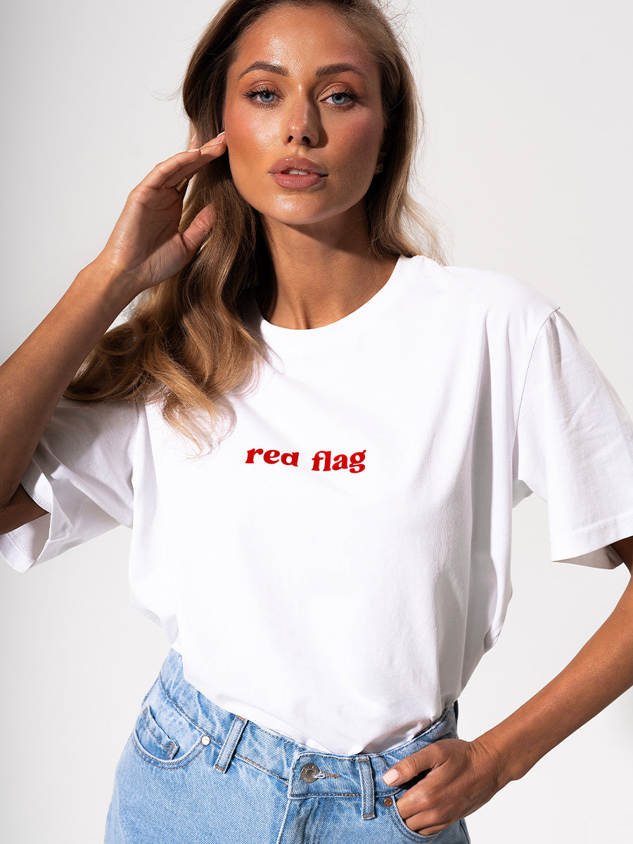 White T-shirt with red flag print