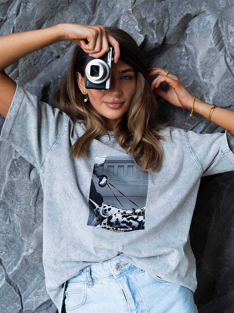 T-shirt boiled gray color with Dalmatian print