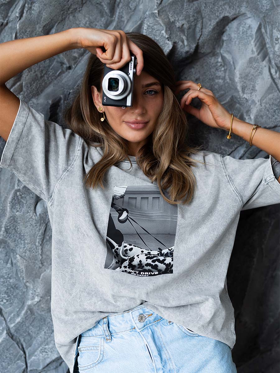 T-shirt boiled gray color with Dalmatian print