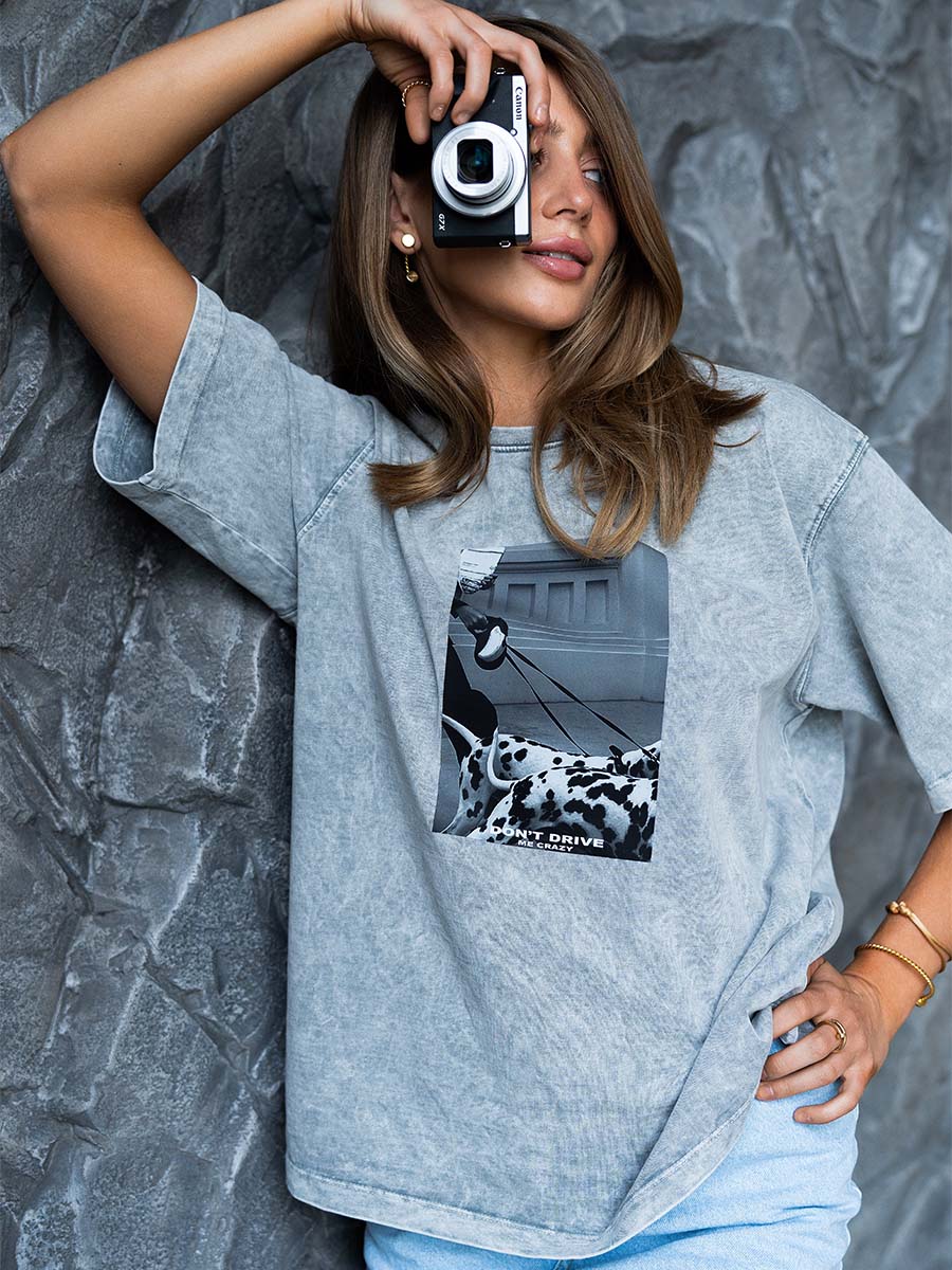 T-shirt boiled gray color with Dalmatian print
