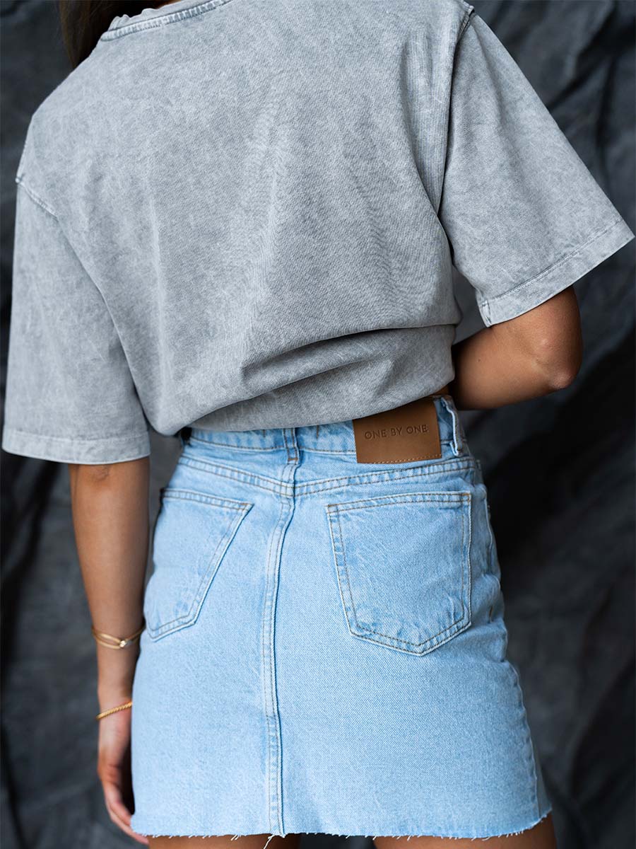 Light blue denim mini skirt