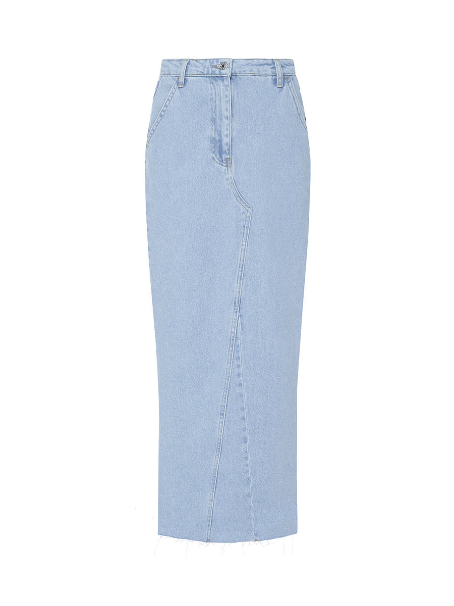 Midi denim skirt with a slit at the back