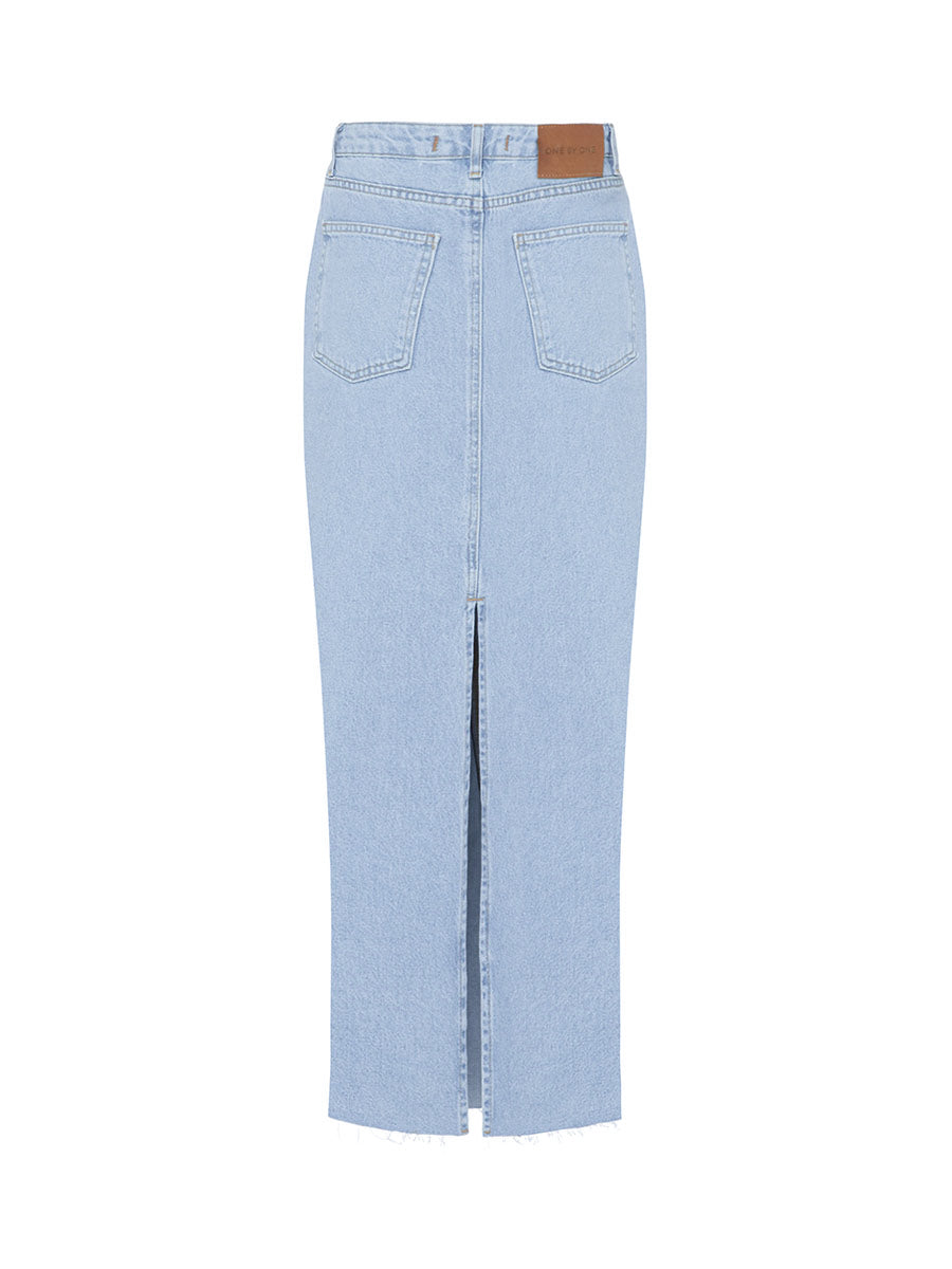 Midi denim skirt with a slit at the back